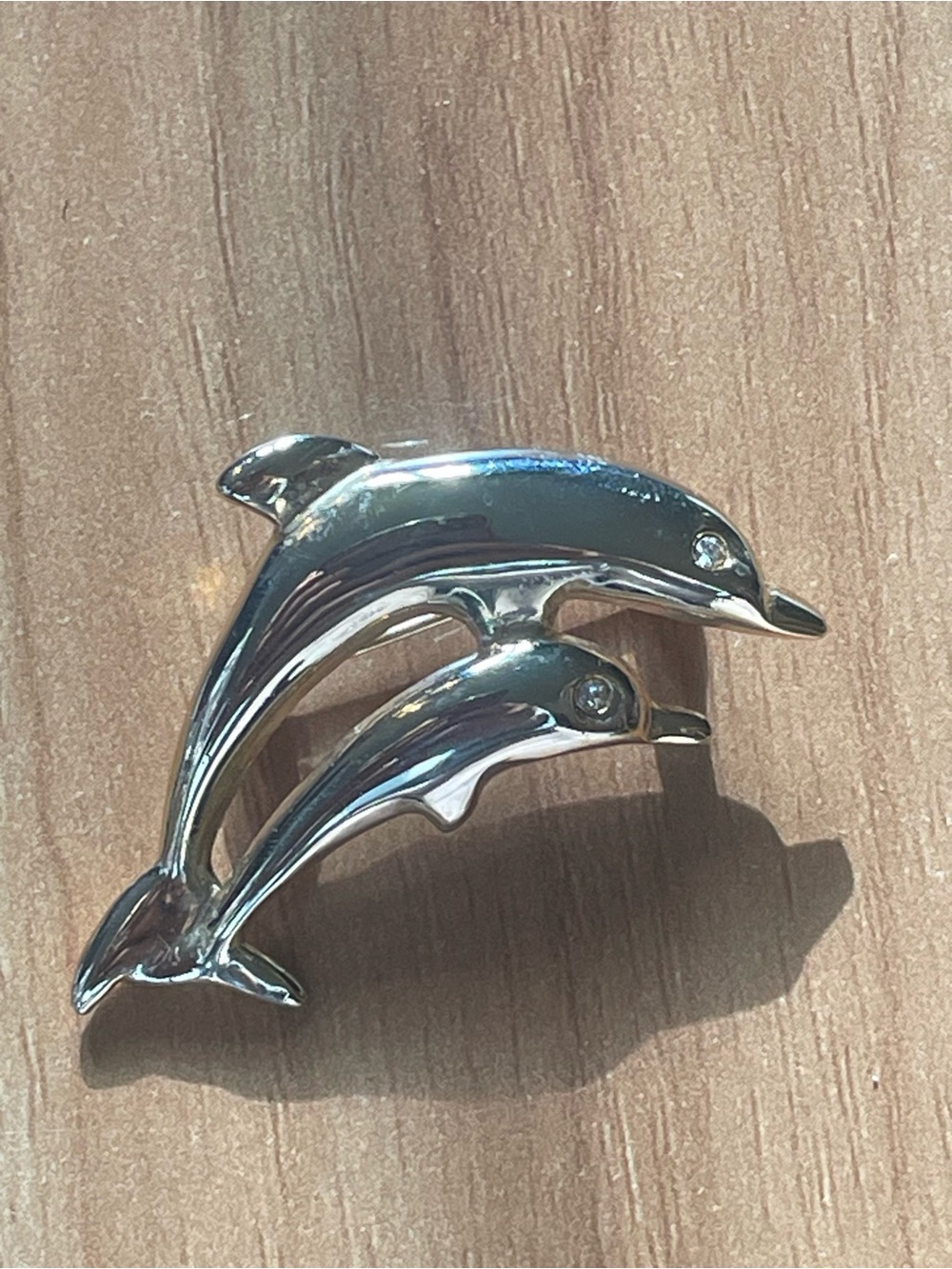 Gold Tone Dolphin Brooch Pin - Shiny Two-Dolphin Design